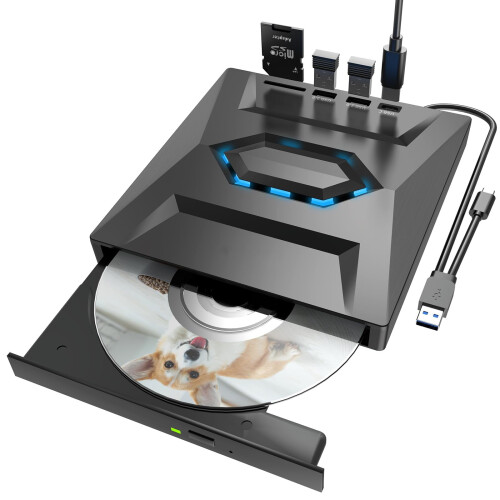 Φορητή μονάδα DVD USB C με συσκευή ανάγνωσης SD και διανομέα, συσκευή εγγραφής CD/DVDRW 2