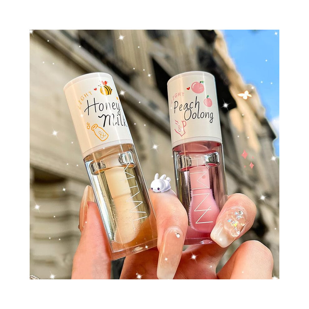 Peach 2Pcs Honey Lip Oil With Big Applicator, Hydrating Nonsticky Lip Gloss For Longlasting Moisture