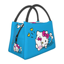 Leuke cartoon lunchtas met Hello Kitty-print, herbruikbare geïsoleerde lunchtas voor kantoor, werk, picknick of wandelen.