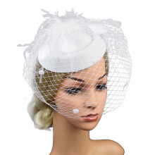 Retro Mesh Top Hat Fascinator Bryllupsfest Banket Hat, Hvid