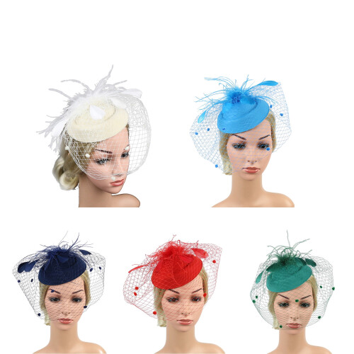 Retro Mesh Top Hat Fascinator Bröllopsfest Banketthatt, Vit 2