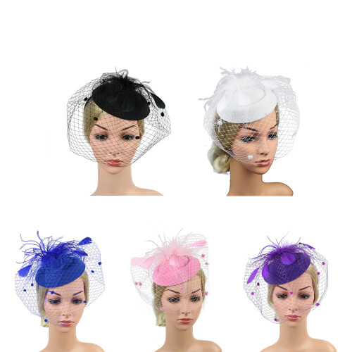 Γυναικείο καπέλο κοκτέιλ πάρτι Fascinator Retro Mesh Top Hat, γκρι 1