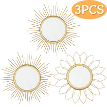Sunburst Mirrors Metal Wall Art Decor Bohemian Modern Decorative Gold Mirror for Bedroom Living Room Hallway Bathroom Balcony 3 Pcs