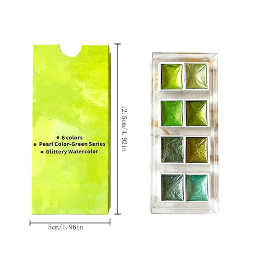 Winysin8Color Πράσινα Γκλίτερ Ακουαρέλα Χρώματα Σετ Περλέ Σετ Τέχνης Καλλιτέχνη για 1