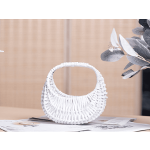 Small Rattan Woven Half Moon Basket with Handle for Wedding Flowers, Birthday Party Decor, Storage - Natural Straw Wicker Basket