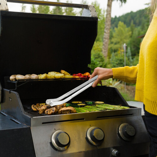Λαβίδα ψησίματος λουκάνικου OYIGU BBQ, λαβίδα φαγητού με μακριά λαβή από ανοξείδωτο 2