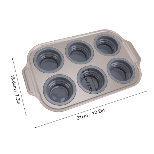 Foldable Silicone Cake Maker Tray 6-Cup Baking Mold Gray, Easy Release 1