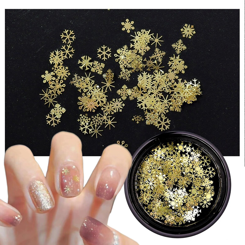 Gold 150Pcs Christmas Nail Charms 3D Snowflake Nail Art Decorations For Acrylic Winter Holiday