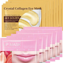 30PCS 24K Gold Under Eye Mask and Strawberry Collagen Lip Mask Hydrogel Patches for Hydration