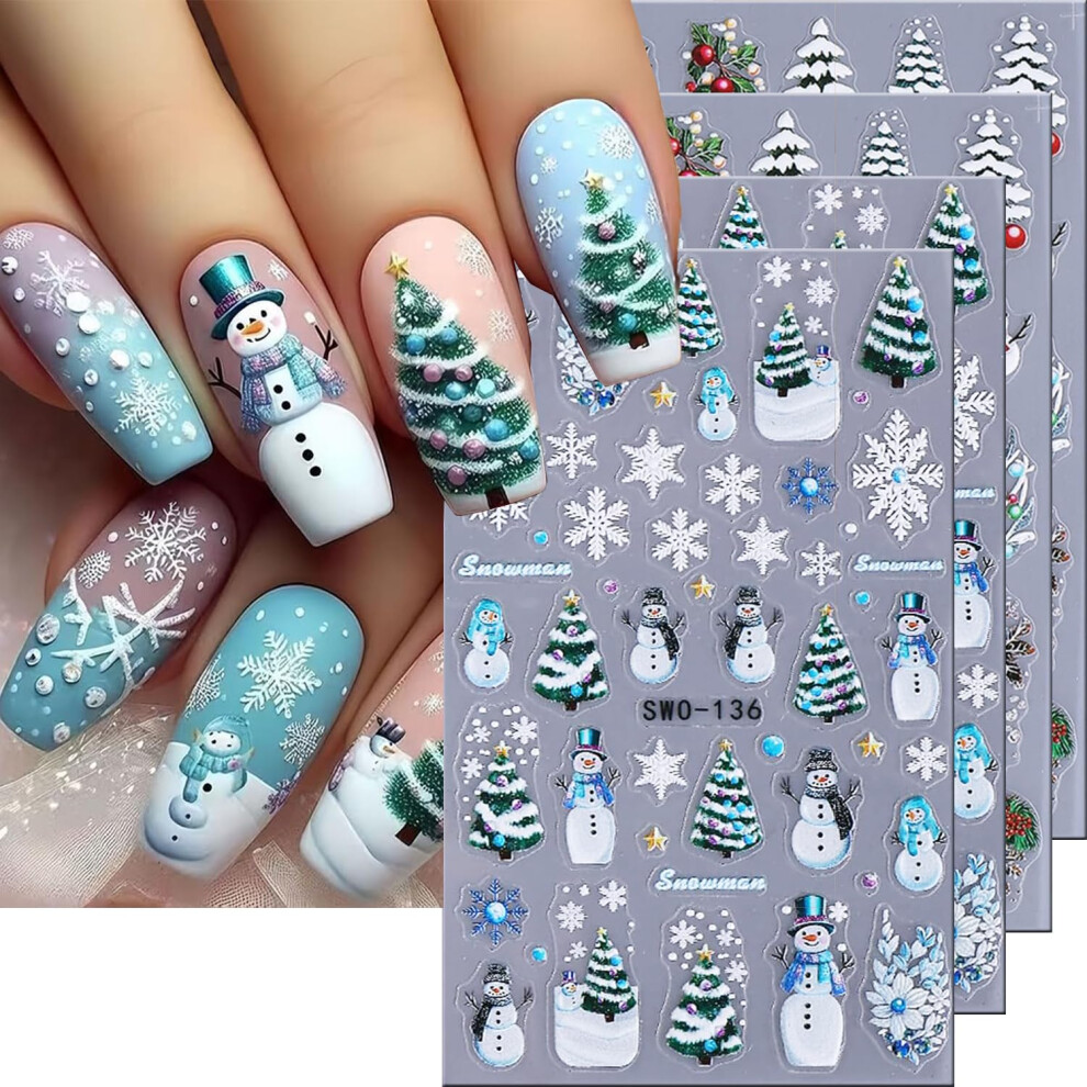 Christmas Nail Stickers 4PCS 5D Embossed Xmas Tree Snowflake Santa SelfAdhesive Holiday Nail Art Decals