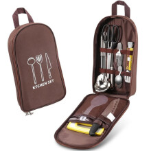 Camping Utensil Organizer Waterproof Oxford Cookware Storage Bag for Camping Hiking BBQ Brown