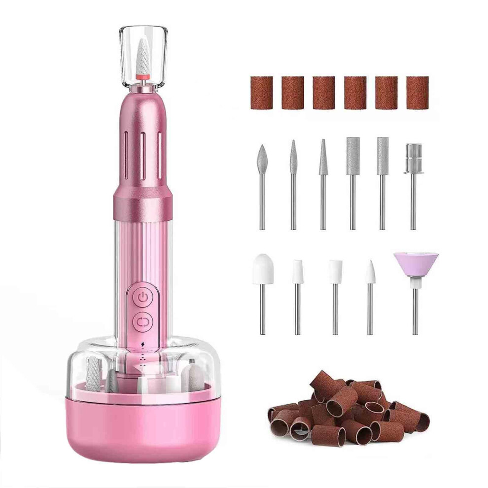 Pink Electric Nail Drill 18000 Rpm 6Speed Usb Rechargeable Low Noise Nail File With Bits