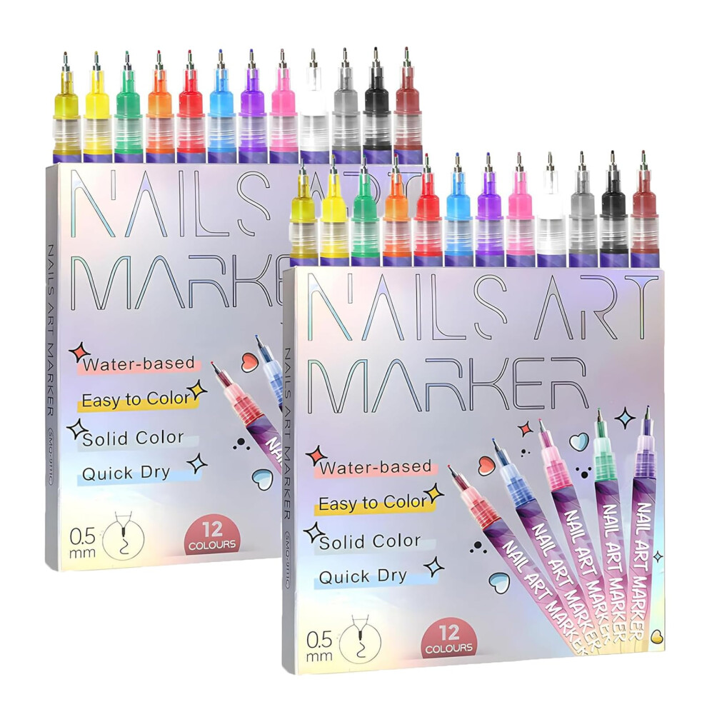 12 Colors Nail Art Pens Set with 0.5mm Precision Tip, Quick Dry Nail Polish Pens for Gel Nails