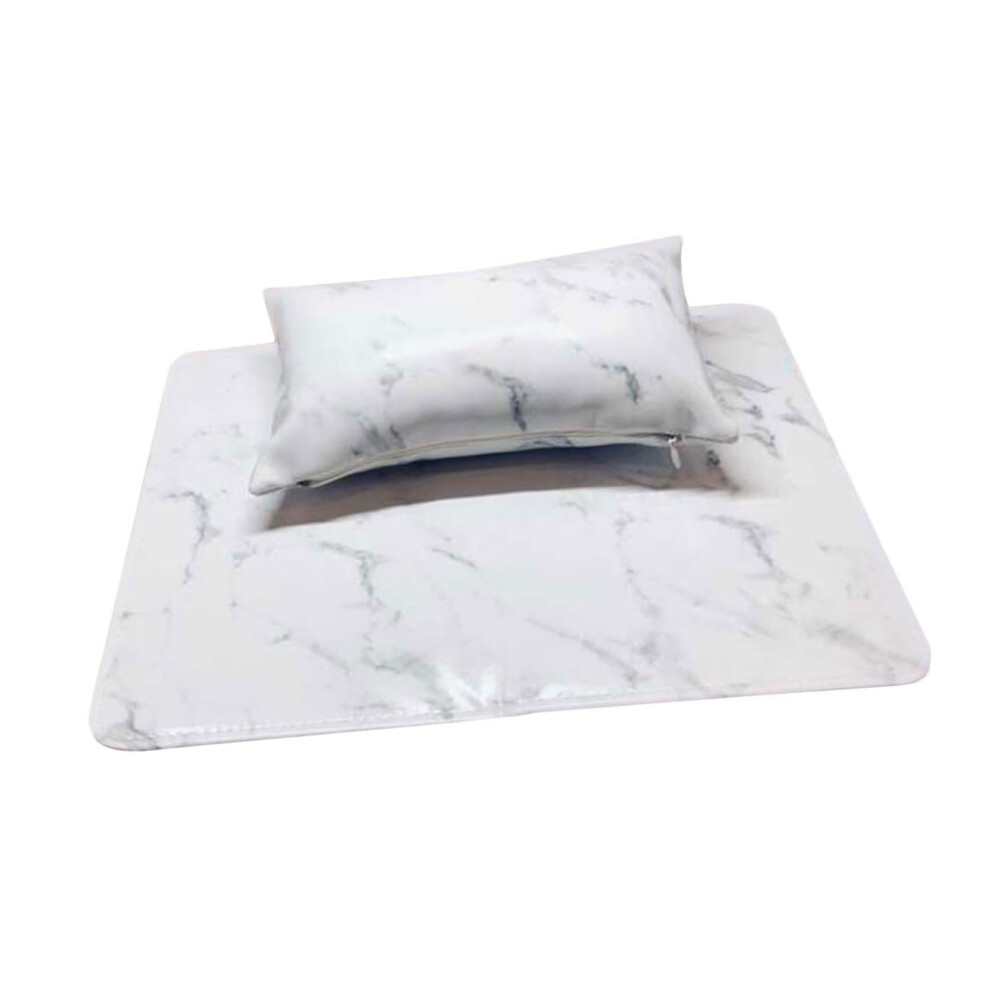Foldable Nail Art Arm Rest with Marble Pattern Mat, Ergonomic Manicure Hand Pillow for Salon