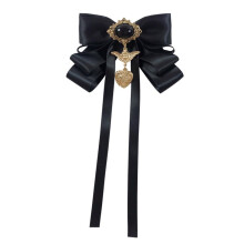 Black PreTied Bow Tie with Adjustable Strap and Angelic Charm for Formal Events and Uniforms