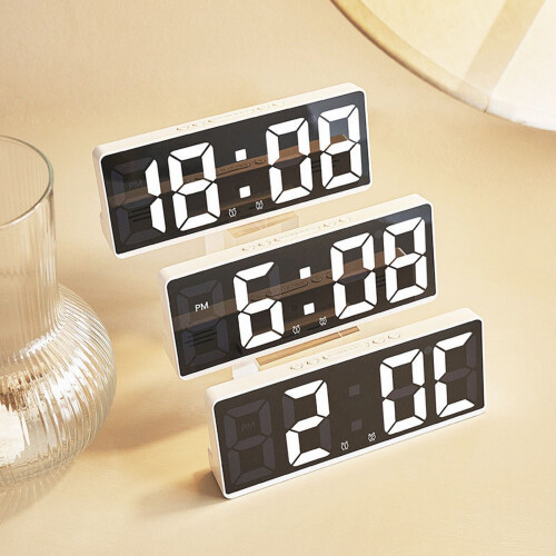 Kaireo LED Clock, White Digital Alarm Clock with Backlight, Compatible with Home & Bedside Use, Includes 1*Clock, 1*Data Line 2