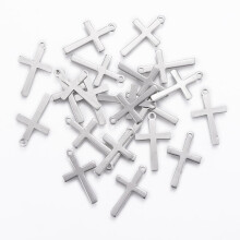 20 Stück Edelstahl-Anhänger Kreuz, Edelstahlfarbe, 20,5 x 12 x 0,8 mm, Loch: 1 mm