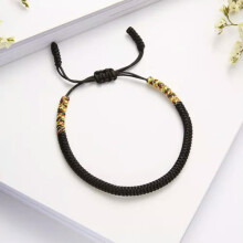 RSAMD Lucky Woven Tibetan Buddhist Armbånd & Bangles Dame Herre Håndlaget Knute Wish2024-Svart