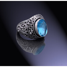 Anello in argento sterling 925 con topazio blu svizzero naturale, misura 8.5.