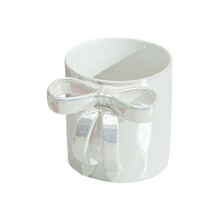 Ceramic Coffee Mug with Ribbon Bow Design, Large Capacity Latte Cup for Tea or Juice, White