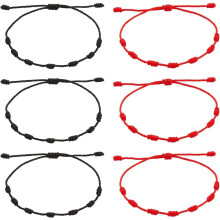 Set van 6 gevlochten wollen Kont-koordarmbanden in 2 kleuren, verstelbare geluksarmbanden voor vrouwen, 3 stuks per kleur, binnendiameter: 3,5 tot