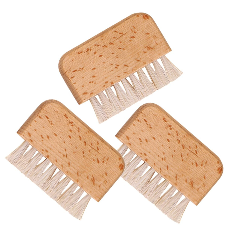 3pcs Boar Bristle Nail Brush Set with Wooden Handle for Fingernails and Toenails