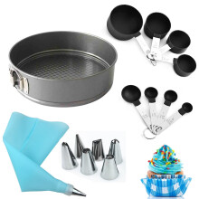 Kuchenform-Sets zum Backen + Tortendekorationszubehör: Antihaft-Springform-Set (23 cm), 4 Messbecher/-löffel, 6 Spritztüllen
