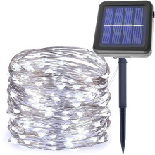 Solar lichtslinger voor buiten, 30 meter, 300 LED's, koperdraad, 8 standen, waterdicht, voor tuin, erf, feest, bruiloft, kerst (koel wit)