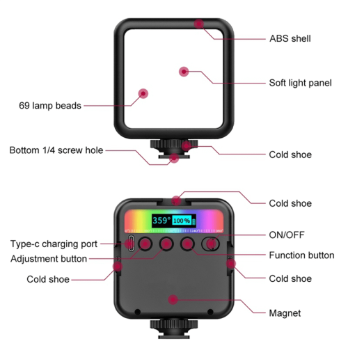 2X RGB LED πλήρωσης φως πλήρωσης φως βιντεοδιάσκεψης φως τσέπης LED Vlog πλήρες έγχρωμο 1
