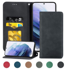 Yhteensopiva Samsung Galaxy S21Plus -laitteen kanssa - Tyylikäs Smooth-lompakkokotelo, musta