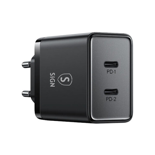 Încărcător SiGN Dual USB-C PD 40W - Negru