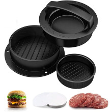 Burgerpresse med 50 vokspapirer - Non-Stick 3-i-1 hamburgerpresseform til fyldt cheeseburger, slider, oksekød, ost, halal, vegansk