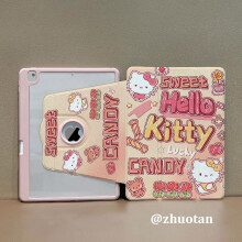 Étui de protection rotatif à 720 compatible avec iPad 10,2 pouces Hello Kitty Pro11, logo exposé, pliable en trois parties, acrylique, 89e