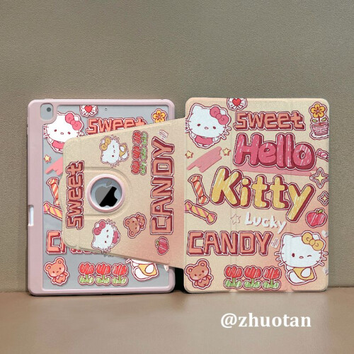 Capa protetora giratória de 720 graus compatível com iPad de 10,2 polegadas, Hello Kitty Pro, com logotipo exposto, dobrável em três partes, 5/6, 1