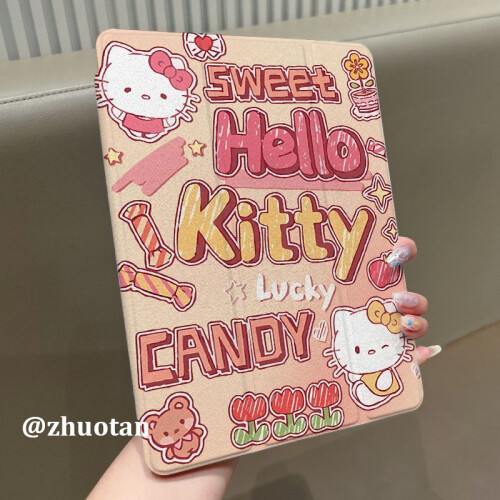 Capa protetora giratória de 720 graus compatível com iPad de 10,2 polegadas, Hello Kitty Pro, com logotipo exposto, dobrável em três partes, 5/6, 2
