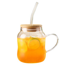 Bicchiere in vetro con cannuccia e coperchio, tazza in vetro di grande capacità con manico, tazza riutilizzabile per caffè freddo