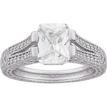 Stříbrný vintage kroužek s děleným kroužkem TGW Emerald-Cut o hmotnosti 4,6 karátu a smaragdovým brusem CZ.