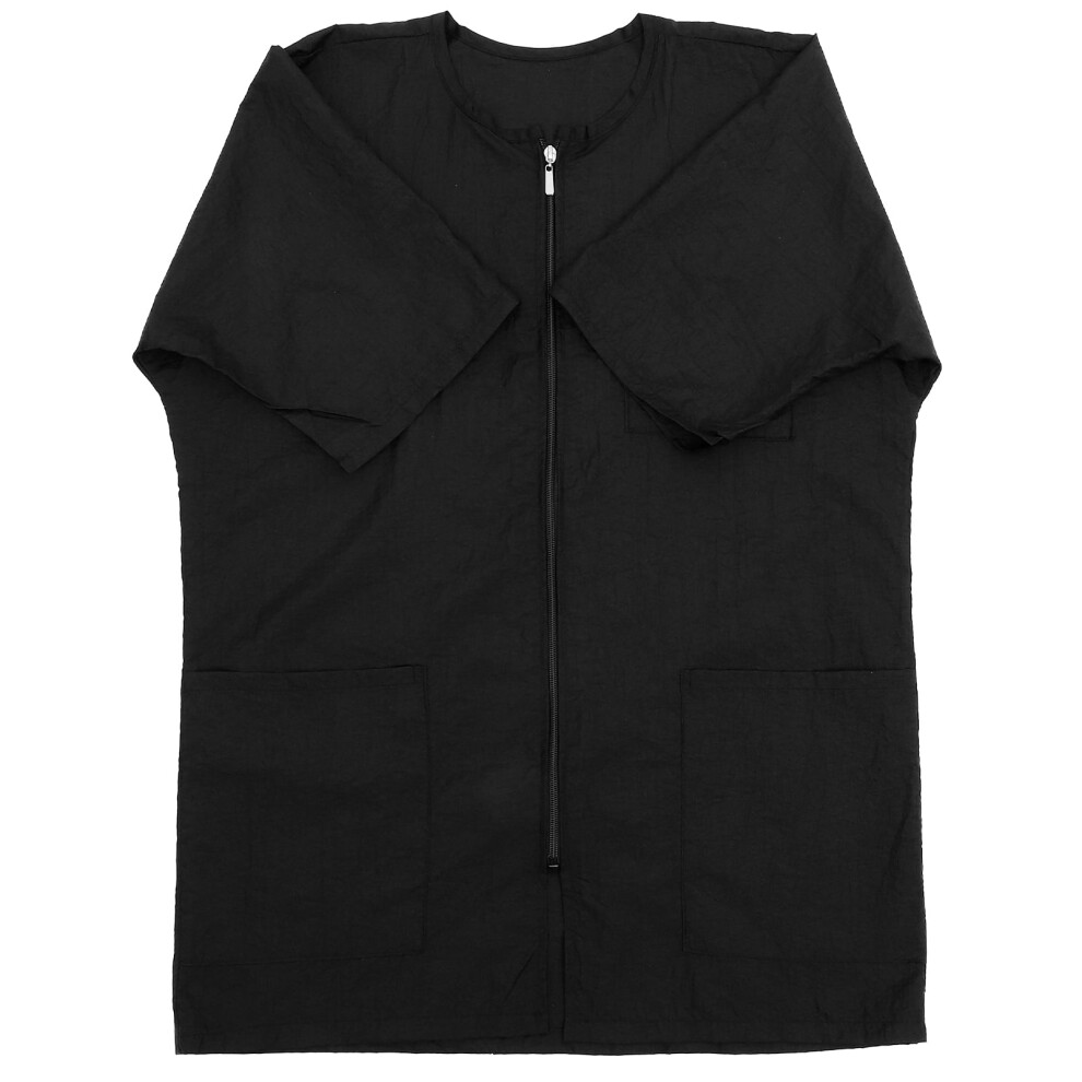 1Pc Short Sleeve Barbers Aprons Professional Zipper Salon Hair Stylist Apron With Pockets Waterproof Hairdresser Cape (Black) 9004841941820