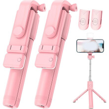 6 in 1 Wireless Bluetooth Selfie Stick with Light, 360 Rotating & Retractable, Compatible with iPhone & Android