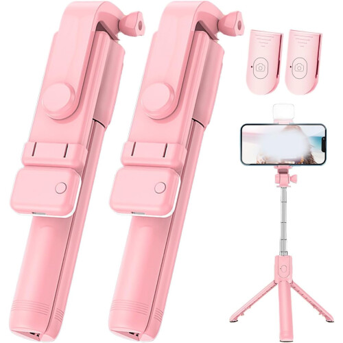 6 in 1 Wireless Bluetooth Selfie Stick with Light, 360 Rotating & Retractable, Compatible with iPhone & Android