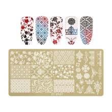 Nail Stamping Plate Floral Butterfly Bowknot Design Durable Stainless Steel Rectangular Stencil