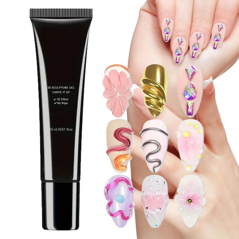 Nail Sculpting Gel 15ml UV Nail Extension Gel for 3D Art Rhinestones Chrome Powder LongLasting
