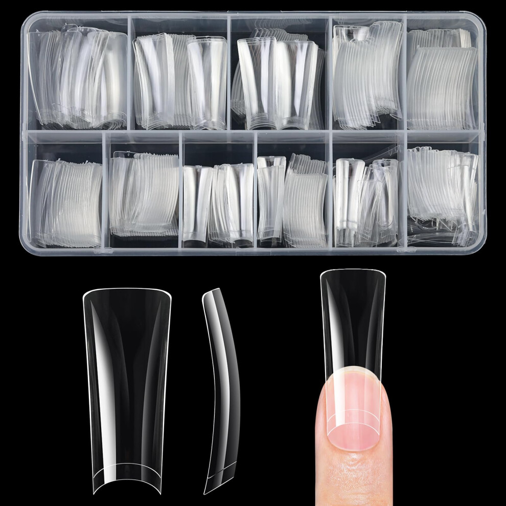 Duck Shape Nail Tips 504pcs Clear Soft Gel Long Acrylic False Nails 12 Sizes for Salon and DIY