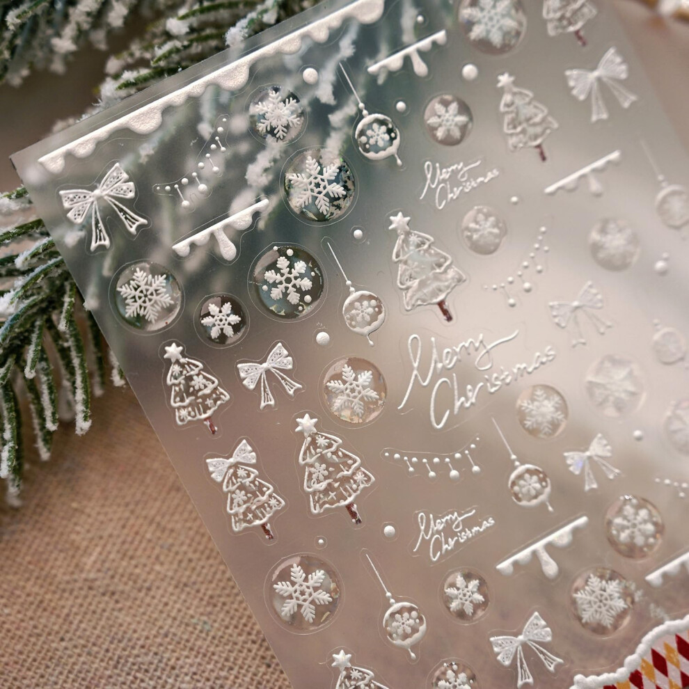 Christmas Nail Stickers 5D Embossed Snowflake and Xmas Tree Self Adhesive Holiday Nail Decals
