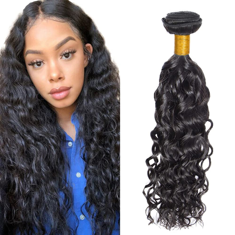 Unisex Black Brazilian Water Wave Hair Bundles 18 Inch Virgin Remy Human Hair Extensions 1B Natural