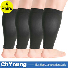 Aosijia S (4Pack) Wide Calf Compression Sleeves for Women & Men, Plus Size, Graduated Support for Circulation, Pain Relief, Swelling, Travel, Black