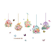 Colourful Flower & Bird Cage Butterfly Wall Stickers Art Decals Kids Room Decor