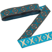 1 Bündel Jacquard-Bandstoff, Nähband, gewebtes Band mit mittelalterlichem Motiv, flaches Rautenmuster, Fransenborte, Dekorborte