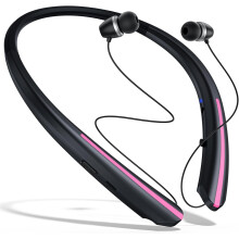 Auriculares Bluetooth retráctiles con banda para el cuello: auriculares inalámbricos con auriculares de alto volumen, diseño resistente al sudor y