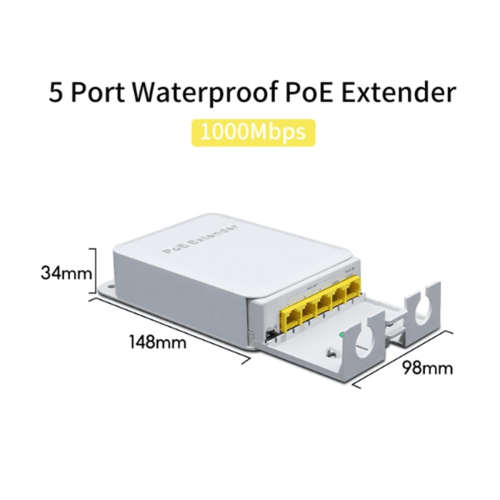 Αδιάβροχη επέκταση POE 5 θυρών, επαναλήπτης 4 θυρών, δίκτυο εξωτερικού χώρου 100Mbps, 1